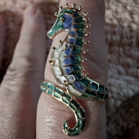 No name Jewelry - Seahorse Ring Adjustable - Green, Blue, Gold
